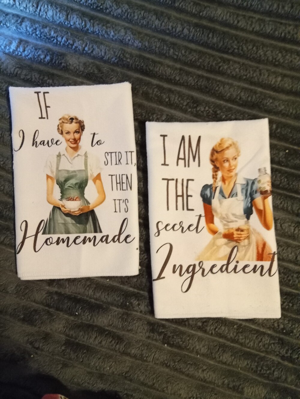 Vintage Style White Kitchen Tea Towels - Pair With Cute Sayings.